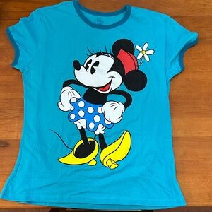Vintage Disney Turquoise Minnie Mouse Short Sleeve Tee with Yellow & Red Accents